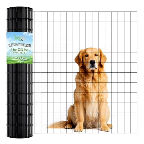 3ft x 50ft Black Vinyl Coated Welded Wire Fence | Heavy Duty Garden Fencing, Chicken Coop Poultry Run, Dog Fence & Garden Protector for Vegetables - size: 3 ft X 50 ft
