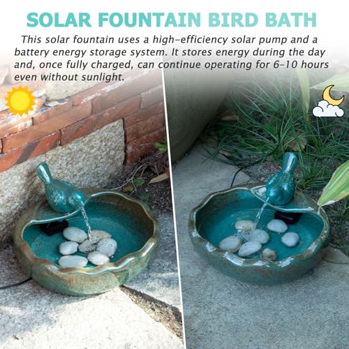 Ceramic Solar Fountain Bird Bath with Battery Backup,Solar Garden Fountain | Bird Bath Fountains Solar Power for Garden, Patio & Yard Decor,Working at Night for at Least 6 Hours (Bird)