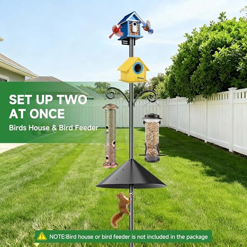 Smart Bird Feeder Pole Stand with Proof Squirrel Baffle 79" - Dia 1 Inch Bird House Pole Mount for Camera Birdfeeder, Double Hooks, Install 2 Bird Houses, Feeding Station Outdoors Heavy Duty - size: 79IN