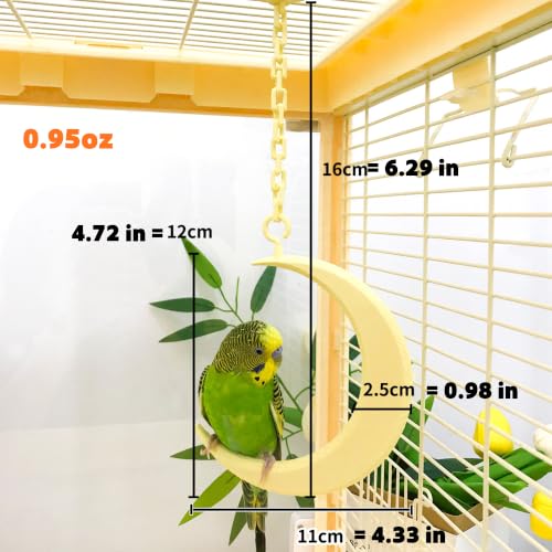 Hanging Moon Bird-Swing Perch, Parakeet Swing Toys with Chain, Grinding Claw Beak Cage Accessory for Small Parrots - color: Yellow Moon
