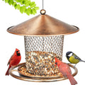 Bird Feeder, Weatherproof Wild Bird Feeders for Outdoors | Birds Feeding Station Metal Round Roof Birdfeeder for Garden Yard Outside Hanging Decor