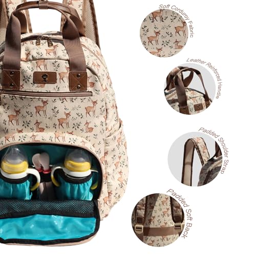 Diaper Bag Backpack Corduroy Multifunction Baby Fashion Travel Pack office Laptop Bag - color: Brown Fawn