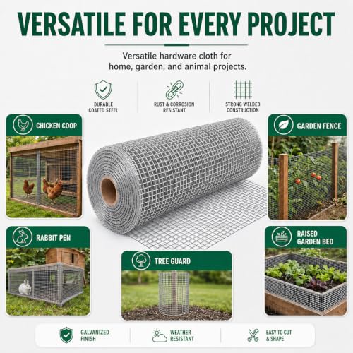 Hardware Cloth 1/2" Mesh Chicken Wire Fencing 48" x 100' 19 Gauge | Hot-dip Galvanized After Welding, Chicken Wire Fence, Wire Mesh Roll for Chicken Coop Cover, Garden Fence, Gopher Barrier
