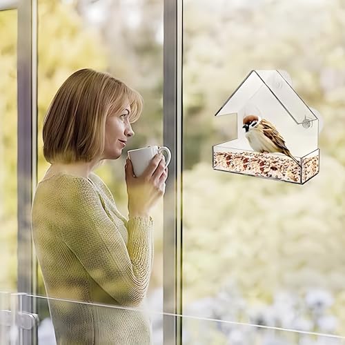 2 Pack Window Bird Feeder for Outdoors Clear Feeders Window Mounted with Strong Suction Cups Fummingbird Feeder Acrylic Birdfeeders for Viewing Wild Birds Outside, Interactive Cat Toys