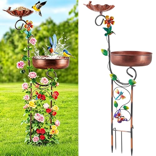 2 in 1 Bird Bath for Outside, Freestanding Large Bird Feeder Birdbaths for Outdoors, Garden Metal Bird Baths Bowl for Patio Yard, Copper - size: 36‘’