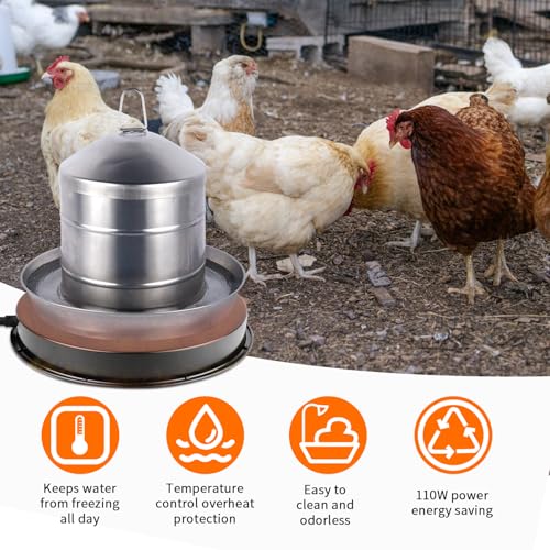 Chicken Water Heater for Winter, 110Watt Thermostat Heated Poultry Waterer Base with 9.8ft Power Cord,Suitable for Plastic/Metal Poultry Waterer (Black, 11INCH-2PACK) - color: Black, size: 11IN-2PACK