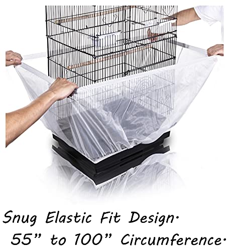 Tamu style Bird Cage Seed Catcher, Large, Stretchy Form Fitting Mesh Skirt Cover for Parrot Enclosures, Light and Breathable Fabric, Prevent Scatter and Mess, Reusable,Adjustable, Lightweight,Black | Stretchy bird cage cover with nylon netting; breathable