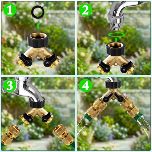 Brass Hose Splitter 2 Way, Heavy Duty Garden Hose Splitter with Shut Off Valves, Y Connector Hose Adapter, No Leak, Includes Washers & Teflon Tape – Dalmbox