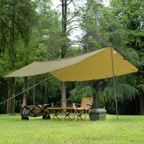 FREE SOLDIER Waterproof Camping Tarp Shelter Awning | Lightweight, Compact, Quick Setup, Waterproof Sun Shelter Campingtarp,For Backpacking, Beach, Travel and Outdoor Activities - color: Brown 10×10.5ft