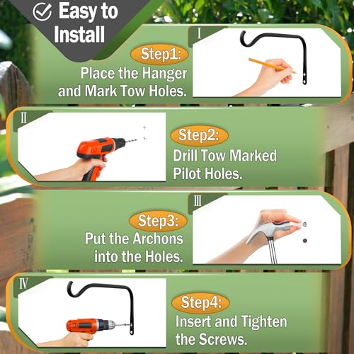 Lifyzoon 12 Inch Plant Hanger Brackets, 2-Pack Metal Hanging Wall Hooks | Holds 15lbs, Rust-proof Outdoor Iron Planter Backets, Ideal for Hanging Baskets, Bird Feeders, Wind Chimes, and Lanterns - size: 12Inch-2Pack