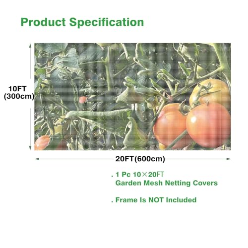 Garden Netting 10x20ft - Ultra Fine Insect Netting for Plants Trees | Garden Mesh Netting for Fruits Flowers Crops, Greenhouse Row Covers Raised Beds Bug Screen, Aphids Cabbage Moth Mosquitoes - size: 10'x20'