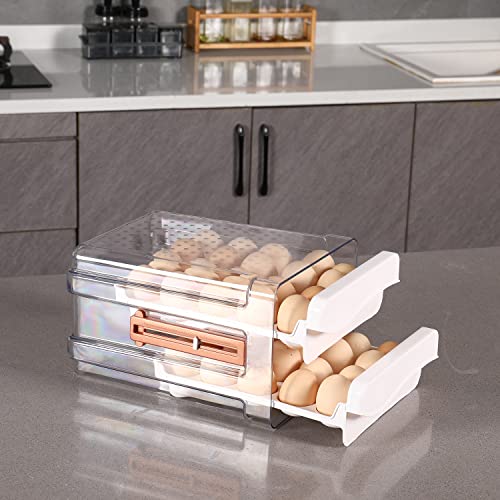 Sooyee Egg Holder for Fridge, Clear, 2 Drawers 40 Eggs | Eggs Organizer for Refrigerator,Space-Saving Egg Container, Clear Acrliy 2-Tier Egg Tray Storage for Kitchen - size: 40 Capacity