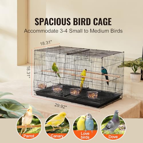 Happybuy 30-Inch Flight Bird Cage, Stackable Divided Cage for Parrots, Parakeets, Canaries, Cockatiels, Lovebirds, Finches, Budgies, Conures, and Macaws, Pet Travel Birdcage with Handle