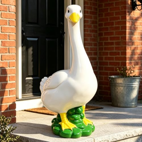 Porch Goose Statue,20" Large Resin Figurine Indoor & Outdoor Garden Decor | Porch Duck Weatherproof Ornament for Patio, Lawn & Yard, Ideal Housewarming & Birthday Gift for Mom, Women & Men - style: goose