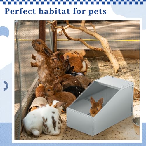 4 Pcs Galvanized Metal Rabbit Nesting Box Bunny Nest Hutch Hideout with Removable Acrylic Floor Breeding Natural Burrow Den Alternative for Rabbit Guinea Pigs Chinchillas (16 * 11.5 * 11.5 Inch) - size: 16"L x 11.5"W x 11.5"H