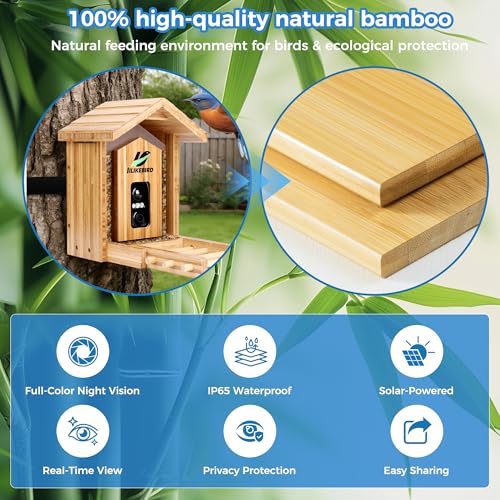 Bamboo Smart Bird Feeder 4K Camera AI ID Solar IP65 1.5L(L)