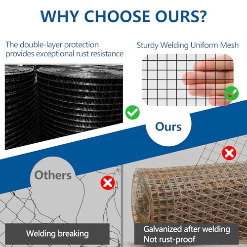 Black Hardware Cloth 1/2 inch 19Ga PVC Coated Wire Mesh Vinyl Coated Fence Welded Metal Chicken Wire Fencing Roll (1/2 inch 36in x 50ft)