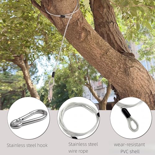 4 Pcs 59 Inch Premium Metal Planter Hangers，Bird Feeder Cable for Tree with Carabiner Clip，Bird House Hanging Hook and Chain Wire for Bird Feeders and Birdhouses，Baths，Baskets，Suet，Outdoor Camping
