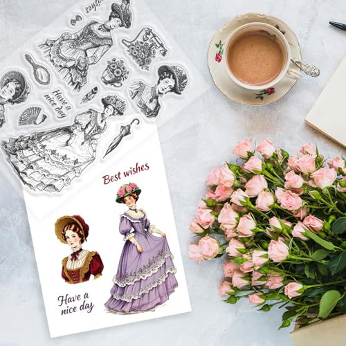 CHGCRAFT Retro European Woman Clear Stamps Victorian Lady Transparent Stamps Female Silicone Clear Stamp Seals for DIY Scrapbooking Photo Album Decoration, 4.3×6.3 inch - style: European Woman