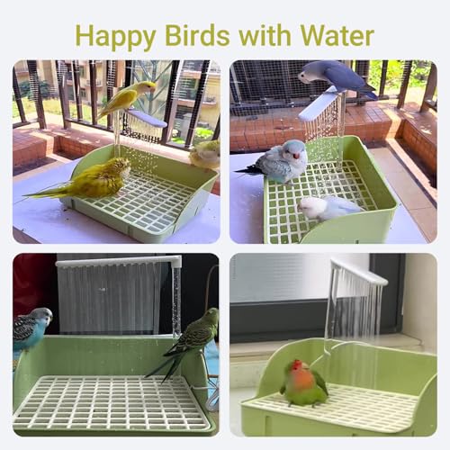 Bird Bath,Automatic Parrot Shower Bath, Birds Shower Bathtub, Birdcage, & Bird Perch with Feeder and Chew Toys Pinecones for Small Medium Birds, Parakeet Budgies Cockatiels Conures Finches, Lovebirds