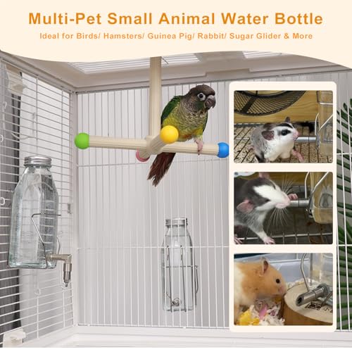 Guinea Pig & Rabbit Water Bottle, 350ml No-Drip Chew-Proof Glass Dispenser with Stainless Steel Nozzle for Hamster, Squirrel, Bird, Guinea Pig Cage (350-H)