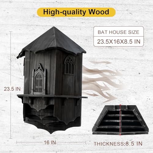 VIREESR Large Bat House for Outdoors,4-Chamber Castle Bat Box,200-Capacity | Cedar Wooden Bat House, Bat Boxes for Outside for Tree, 4 Chamber Design to Attract Bats, Weather-Resistant, Black - size: XL Black
