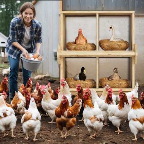 Chicken Nesting Box, 4 Compartment Wooden Nesting Boxes for Chickens with Perches, Floor/Stand/Wall Mount Large Chicken Nesting Boxes for Small & Medium Poultry - size: 4 Compartment
