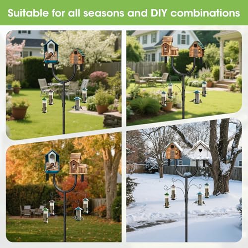 Bird Feeder Pole,Adjustable 47"-108" Heavy Duty Bird House Pole,Upgraded U-Shape Platform,4 Shepherd Hooks for Outdoor Garden & Yard - style: No Squirrel Proof & Tray