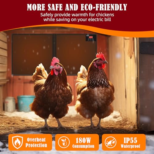 Chicken Coop Heater Inside Coop with Remote Control, 180W Foldable Radiant Heaters, 30''x12'' Large Heating Panel Warmer for Cozy Winter with Adjustable Timer and Temp, Safer Than Brooder Heat Lamp - color: Dark Black 2G-Controller