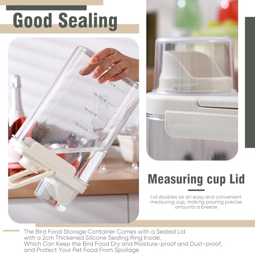 2 Pcs Bird Food Storage Container, Bird Seed Container with Lids Airtight Cup Pet Parrot Food Storage 1.7 Qt & 3 Qt Measuring Containers Easy Pour Spouts for Macaws African Cockatoos (Beige) - color: Beige