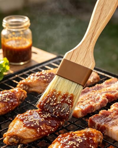 Pastry Basting Brush - Food Brushes, Non-Shedding Natural Boar Bristle, Heat Resistant Wooden Handle, Durable Kitchen Tool for Baking, Cooking, Butter, Egg Wash, Glazing, Oil, Sauce (1" & 1", 2 pc)
