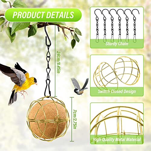6 Pcs Suet Bird Feeders for Outside Hanging, Metal Wild Bird Feeders | Suet Ball Feeder for outdoors with Hooks, Weatherproof, for Garden Yard Patio Outside Decoration, Easy to Clean & Hang, Gold - color: Gold