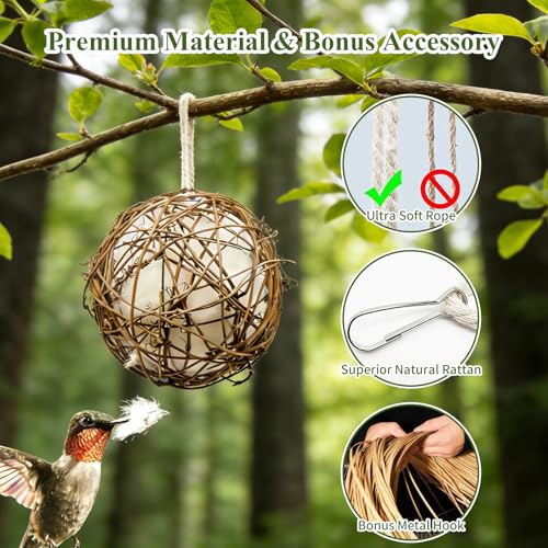 GUTE Globe Hummingbird Nesters 3Pcs Natural Material Refillable Ball | Natural Nesting Material,Refillable Design,Weather-Resistant,Quick-Dry,Hanging Station,For Wrens/Finches,Indoor/Outdoor. - size: 3Pack