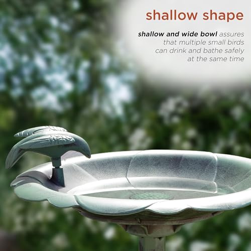 Alpine Corporation 31" Tall Outdoor Antique Flower Birdbath with Bird Decoration Yard Statue, Durable Polypropylene Construction for Patio, Deck, or Yard, Green - color: Green