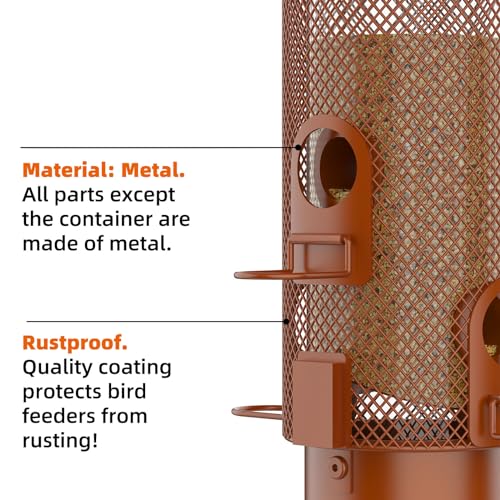 Metal Squirrel Proof Bird Feeder,Bird Feeders for Outdoors,Weight Activated Squirrel Proof Wild Bird Feeders with Finch Cardinal Chickadee,Large Capacity,Weatherproof and Durable,Reddish Brown - size: 2.0 lb