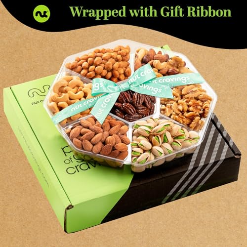 NUT CRAVINGS - Thank You Appreciation, Mixed Nuts (7 Assortments) | Gift Basket with Thank You Ribbon + Greeting Card, Food Platter, Healthy Snack Care Package, Food Assortments - style: 5. Thank You - Deluxe (7 Assortment)