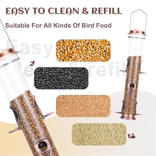 Metal Tube Bird Feeders for Outdoors - 6 Ports Hanging Feeder Attracts Wild Birds in Your Lawn, Garden, Balcony - Antique Copper - 1 Pack - color: Antique Copper