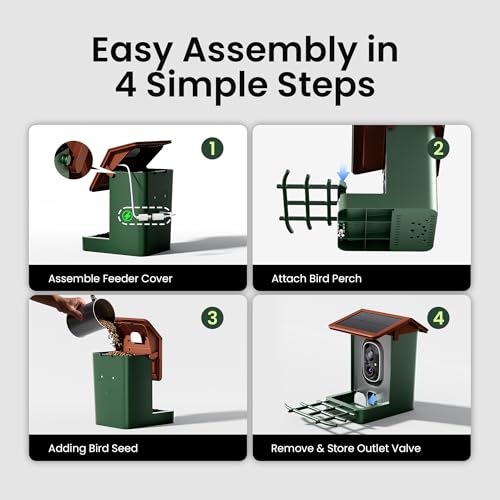 Smart Bird Feeder with Camera Solar Powered 2K HD Video, 10,000+ Species AI Recognition, Real-Time App Alerts, and Weatherproof Design for Effortless Birdwatching, Gift for Bird Lovers, Green Brown - color: Green-Brown