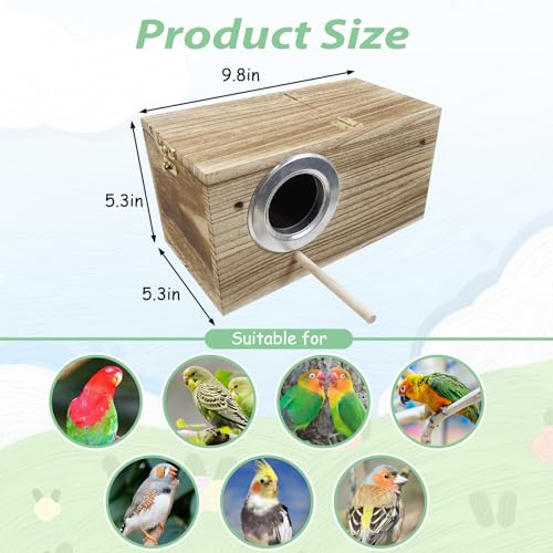 PINVNBY Parakeet Nesting Box, Carbonized Wood Bird Box, Wood Breeding Box for Birds, Budgie Lovebirds Conure Finch Parrot Canary (M: 9.8 x 5.3 x 5.3 inch) - size: M: 9.84 x 5.3 x 5.3 inches