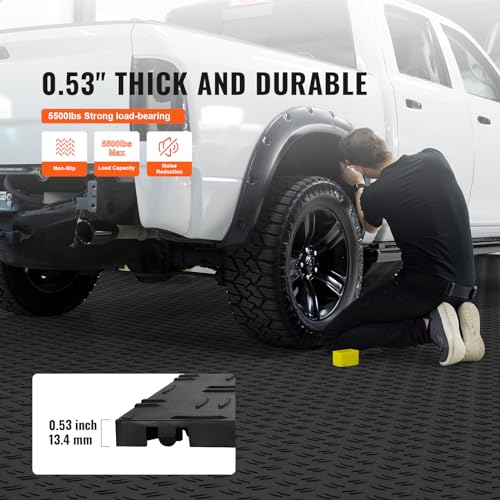 VEVOR Garage Floor Tiles 12 x 12 x 0.53 inch, Interlocking Design Ease of Installation Double-Sided Texture Non-Slip Sturdiness, for Garages, Basements, Repair Shops, Black, 25 Pack - color: Black, size: 25 Pack Tile