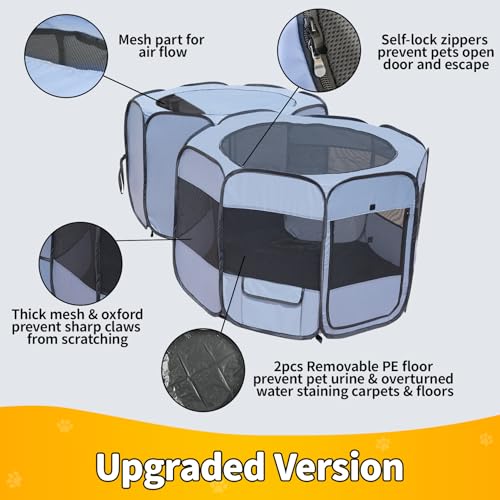 Pet Playpen Pop up Small Pet Cage Enclosure Tent Chick Run Brooder Coop Foldable Kennel for Kitten Ferret Puppy Guinea Pig Rabbit Hamster Chinchillas(No Divider, Unified Space) - color: Grey, size: S, 58"L x 29"W x 17"H