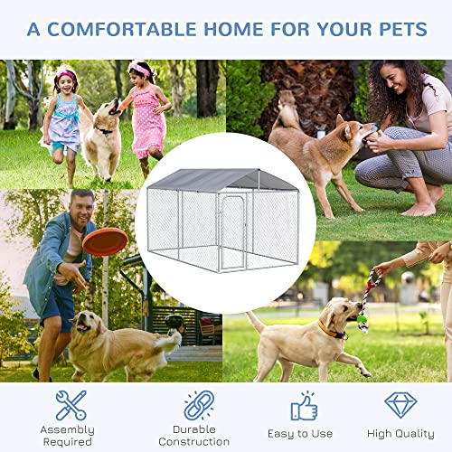 PawHut Outdoor Dog Kennel, Heavy Duty Dog Run Outdoor Fence with Waterproof Cover, Galvanized Chain Link, Secure Lock, 13' x 7.5' x 7.5' | Outdoor Fence, Waterproof Cover, Galvanized Chain Link, Secure Lock - size: 156.0"L x 90.0"W x 90.0"H