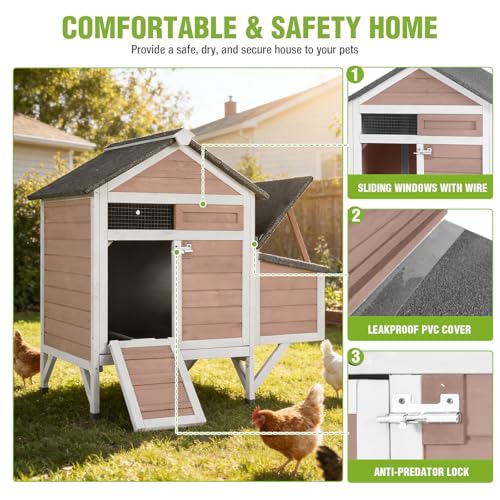 GUTINNEEN Chicken Coop Outdoor Weatherproof Duck House with Nesting Box, Perches, Metal Tray for 2-4 Chickens, Ducks, 40.94" L x 27.37" W x 38.55" H-Brown - color: (Brown)