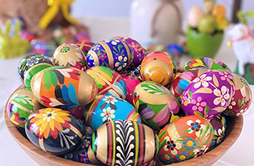 Polish Easter Handpainted Wooden Eggs (Pisanki) Decorative Eggs for Easter - Set of 6 Large Eggs - size: Set of 6 Large
