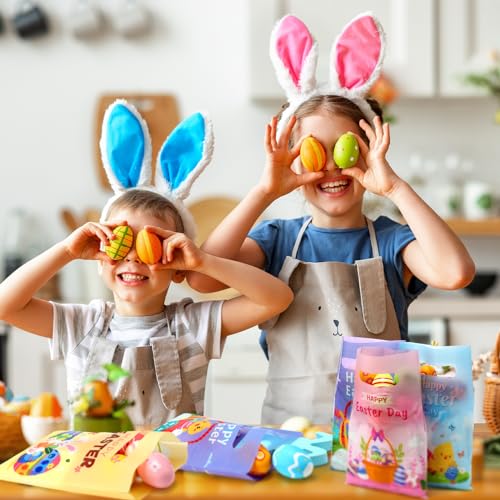 Fulmoon 500 Pieces Easter Plastic Gift Bags Bulk Easter Day Merchandise Bags with Handles Easter Party Favor Bags Rabbit Goodies Bags for Easter Party Favors Decoration