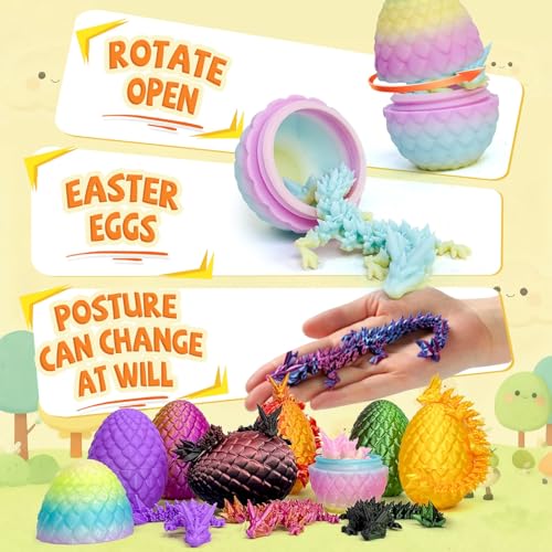 3D Printed Dragon Eggs with Dragon Inside,Prefilled Easter Eggs Filled,Articulated Flexible Dragon,Easter Advent Calendar Easter Basket Stuffers,Collectibles for Adults Teens Boy (24PCS) - color: 24pcs