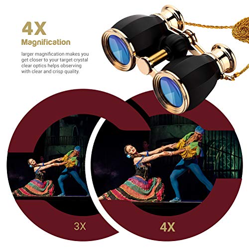 ESSLNB Opera Glasses Binoculars for Women Adults 4X30mm Theater Glasses Compact for Theater and Concerts Antique Binoculars with Case Removable Chain (Black) - color: Black