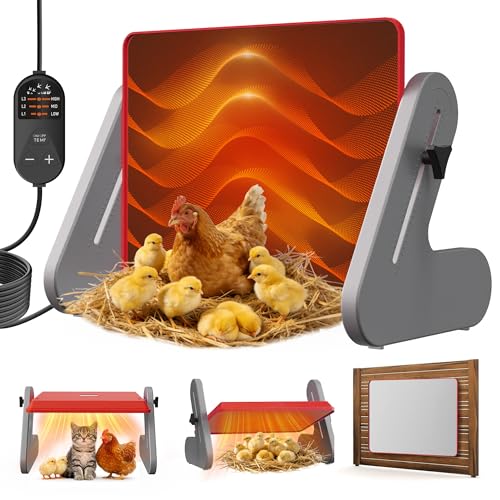 PETTEN 11"x14" Chick Heat Plate – 60W Energy Efficient Chicken Brooder Heater, Height & Angle Adjustable, 3 Temp Wired Remote, Stand/Wall Mount, for 35 Chicks, ETL Certified - size: 11*14inch