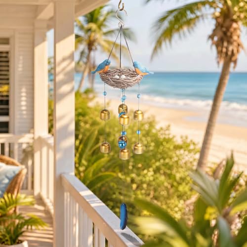 Wind Chime for Outside, Blue Bird Resin Wind Bells for Garden Decor | 27.5" Wind Chimes Outdoor with Resin Blue Bird Statues and 8 Metal Bells, Soothing Tone Wind Bell Chimes, Housewarming Gifts - size: Birds