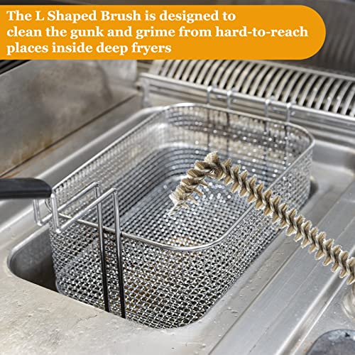 Yaomiao 2 Pcs L Shaped Fryer Cleaning Brush 23 Inch High Temperature Deep Fryer Coil Cleaner L Tipped Coil Brush, Long Handle, Metal Bristles for Grill BBQ Cleaning Accessories